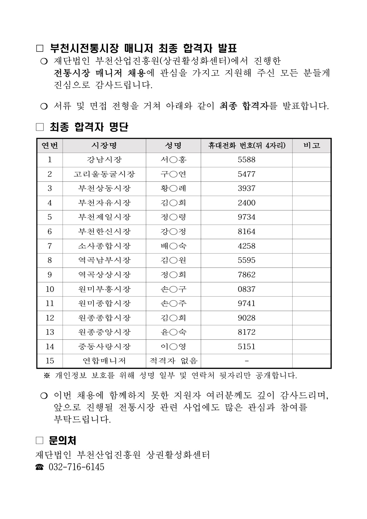 전통시장상인연합회 및 상인회 매니저 선발 합격자 발표_1